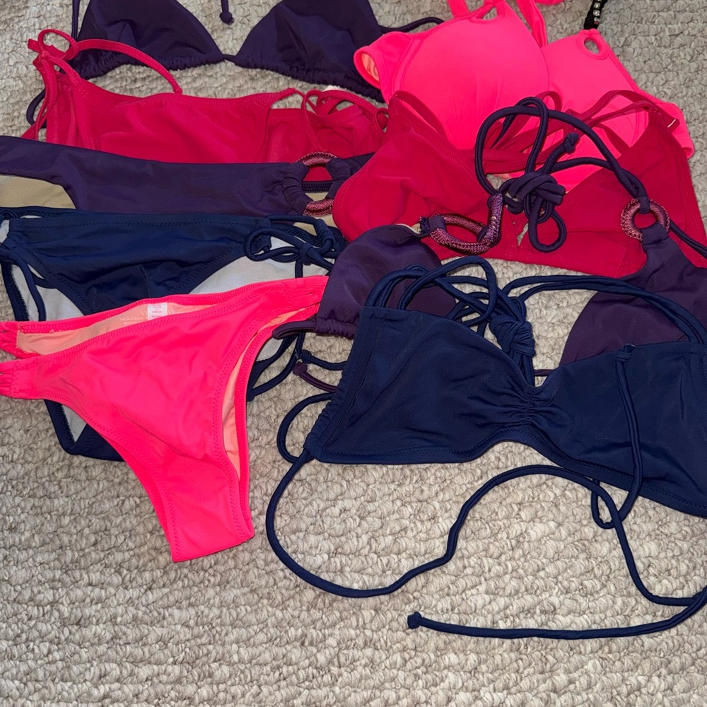 LOT OF 9 mVictoria's Secret Pink purple hot oink and Blue Bikini Sets